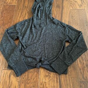 Gray Hooded Long Sleeve Top